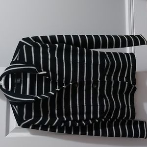 Tahari 3 button cardigan. Black and white stripe.